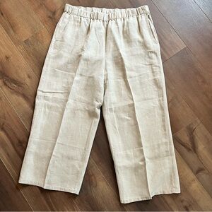 Eileen Fisher Organic Linen Pull On Wide Leg Pants Beige Womens Size Large